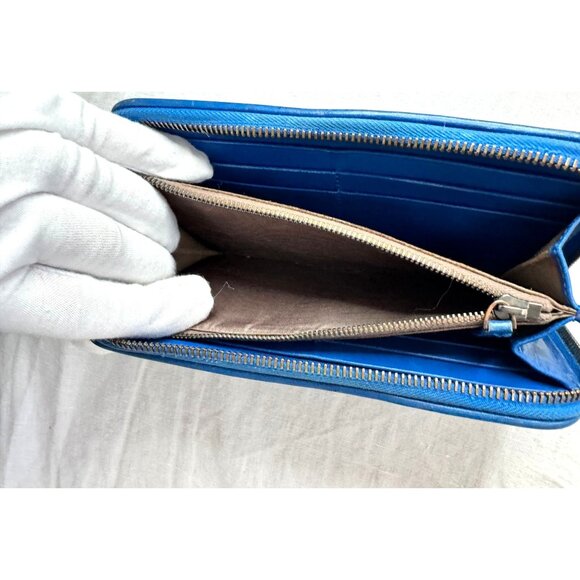 Bottega Veneta‎ Intrecciato Blue Leather Zip-Around Wallet with COA - Picture 6 of 11